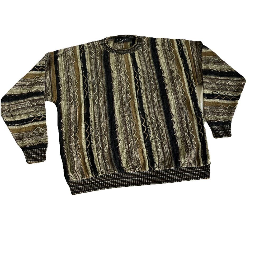 Vintage 90s Protege Collection 3D Textured Men’s Knit Sweater L Coogi Style USA